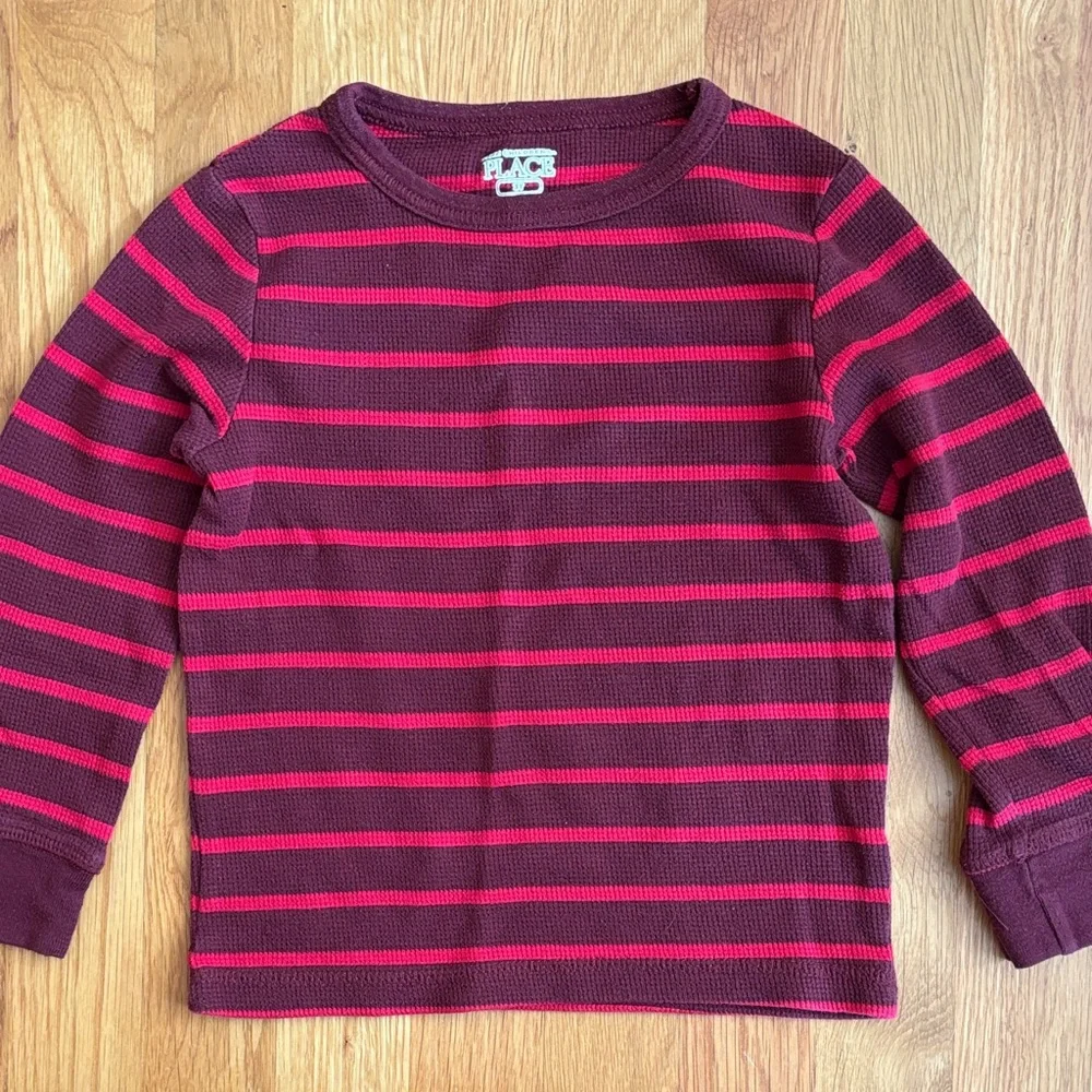 3T The Children's Place Red Striped Long Sleeve Waffle Knit Top